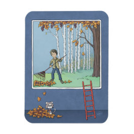 Jongen harken bladeren Magnet Magneet