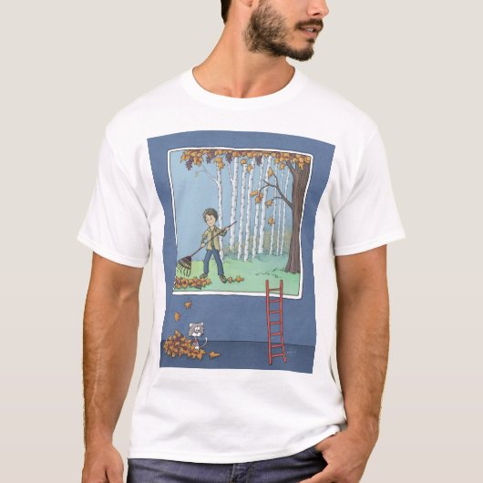 Jongen harken bladeren T-shirt (Voorkant)