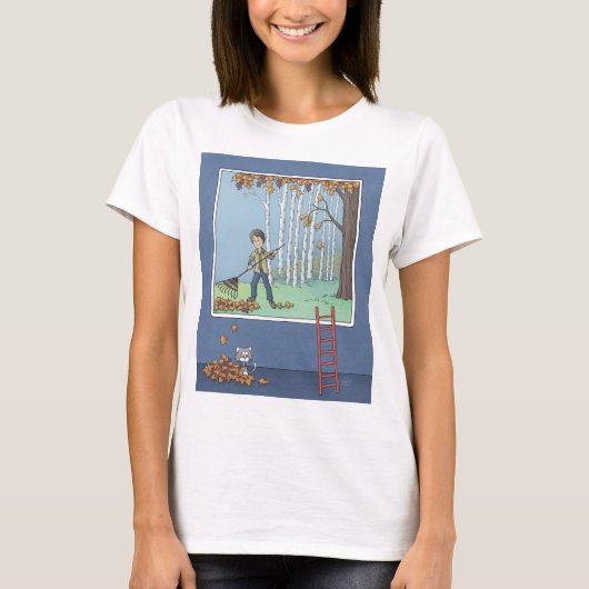 Jongen harken bladeren T-shirt (Voorkant)