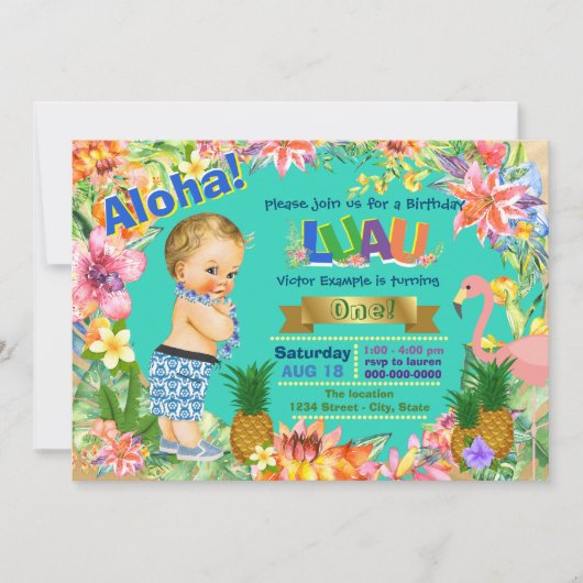 Jongen Hawaiaanse Luau Verjaardagsfeestje Kaart (Voorkant)