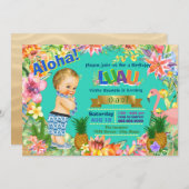 Jongen Hawaiaanse Luau Verjaardagsfeestje Kaart (Voorkant / Achterkant)