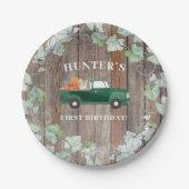 Jongen Herfst Birthday Green Truck en Pumpkins Papieren Bordje (Voorkant)