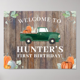 Jongen Herfst Birthday Green Truck en Pumpkins Wel Poster