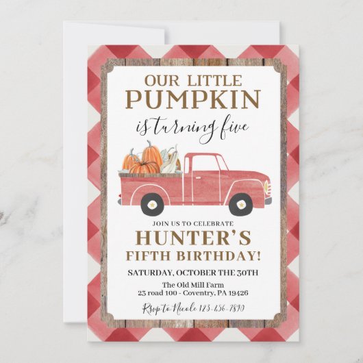 Jongen Herfst Birthday Partij Elke Age Red Truck Kaart (Voorkant)