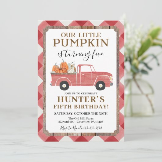 Jongen Herfst Birthday Partij Elke Age Red Truck Kaart (Staand voorkant)