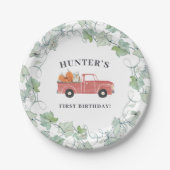 Jongen Herfst Birthday Red Truck en Pumpkins Papieren Bordje (Voorkant)