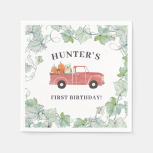 Jongen Herfst Birthday Red Truck en Pumpkins Servet