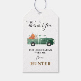 Jongen Herfst Birthday Truck met pompoenen Cadeaulabel