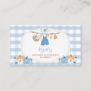 Jongen herfst kleren pompoen baby shower verlangli informatiekaartje