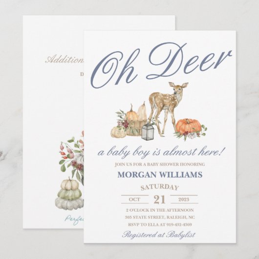 Jongen Herten Baby shower Uitnodiging (Voorkant / Achterkant)