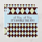 Jongen, het is Twins Argyle Baby Boys Twin Shower Kaart (Voorkant / Achterkant)