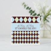 Jongen, het is Twins Argyle Baby Boys Twin Shower Kaart (Staand voorkant)