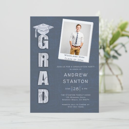 Jongen High School Afstuderen Science Tech Grey Fo Kaart (Staand voorkant)