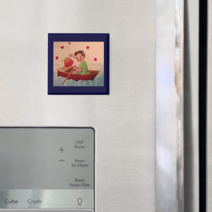 Jongen Holding Heart in Boat Magneet