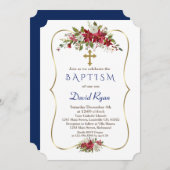 Jongen Holiday Kerstmis Rood Wit Poinsettia Baptis Kaart (Voorkant / Achterkant)