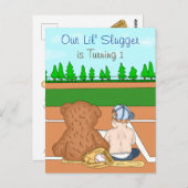 Jongen honkbal als eerste verjaardag briefkaart (Voorkant / Achterkant)