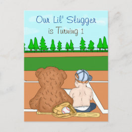 Jongen honkbal als eerste verjaardag briefkaart