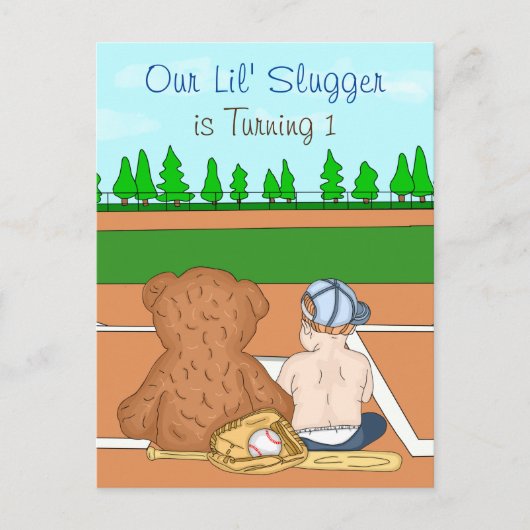 Jongen honkbal als eerste verjaardag briefkaart (Voorkant)