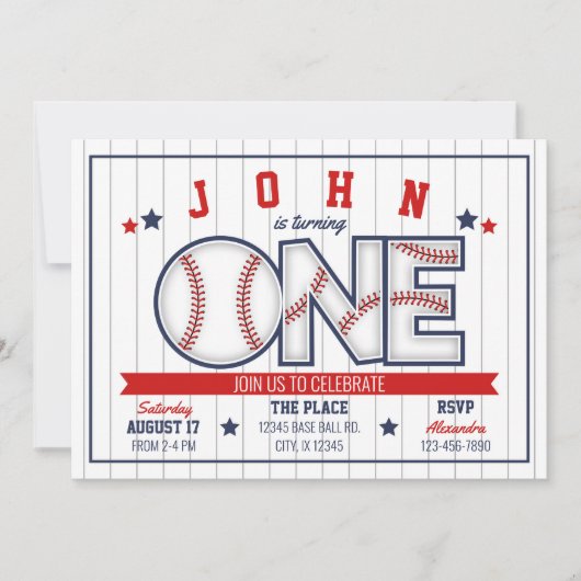 Jongen honkbal eerste verjaardag uitnodiging (Voorkant)