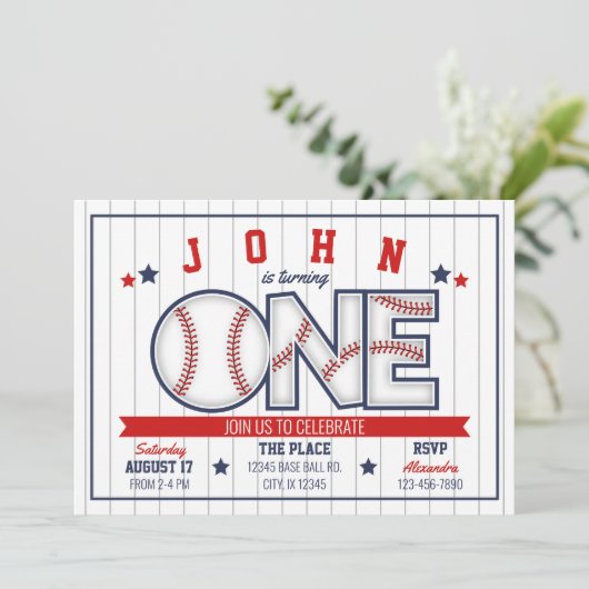 Jongen honkbal eerste verjaardag uitnodiging (Staand voorkant)