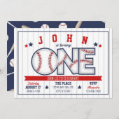 Jongen honkbal eerste verjaardag uitnodiging (Voorkant / Achterkant)