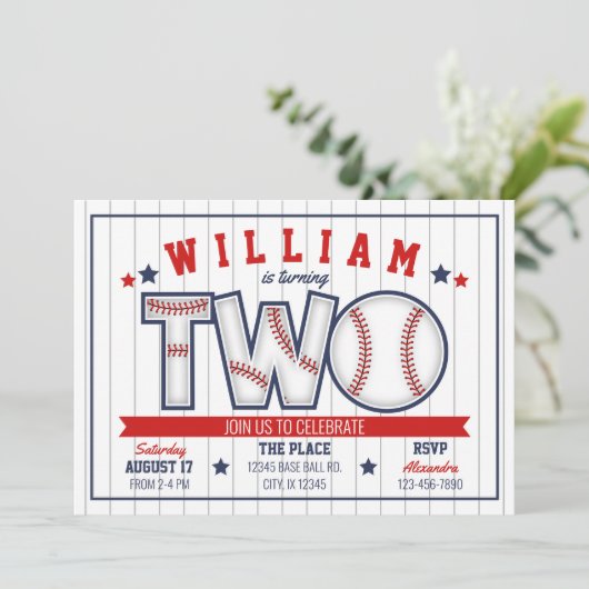Jongen honkbal tweede verjaardag uitnodiging (Staand voorkant)