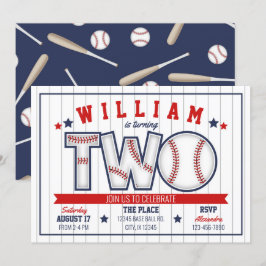 Jongen honkbal tweede verjaardag uitnodiging