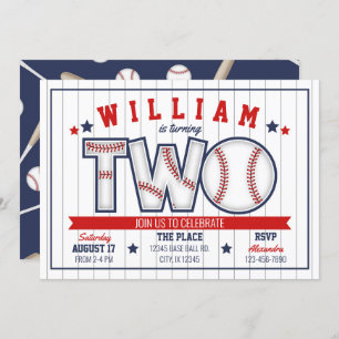 Jongen honkbal tweede verjaardag uitnodiging
