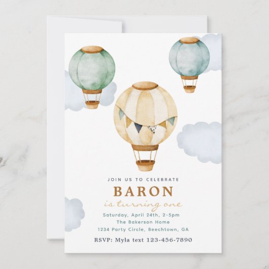 Jongen Hot Air Ballon Birthday Invitations Kaart (Voorkant)