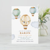 Jongen Hot Air Ballon Birthday Invitations Kaart (Staand voorkant)