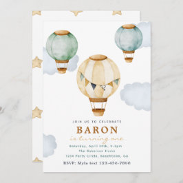 Jongen Hot Air Ballon Birthday Invitations Kaart