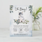 Jongen! Husky Puppy Waterverf Baby shower Invita Kaart (Staand voorkant)