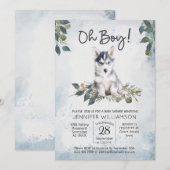 Jongen! Husky Puppy Waterverf Baby shower Invita Kaart (Voorkant / Achterkant)