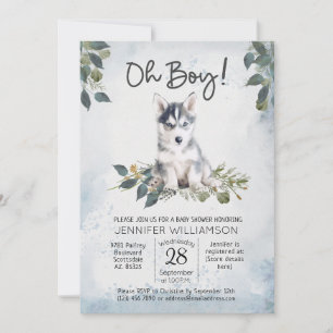 Jongen! Husky Puppy Waterverf Baby shower Invita Kaart