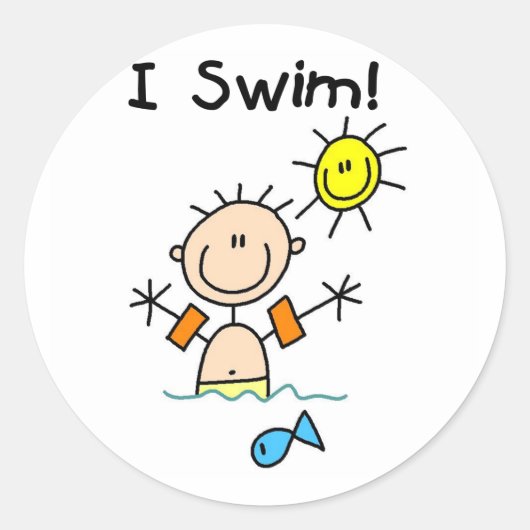 Jongen I Swim T-shirts en cadeautjes Ronde Sticker (Voorkant)