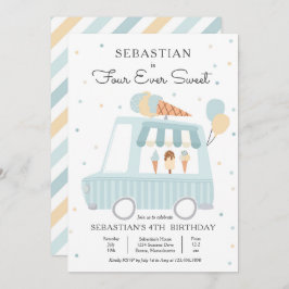 Jongen Ice Cream Truck Vier op de vierde verjaarda Kaart