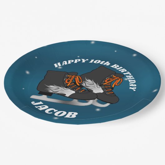 Jongen Ice Schaats Birthday Party Papieren Bordje (Gekanteld)