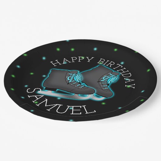 Jongen Ice Schaats Birthday Party Papieren Bordje (Gekanteld)