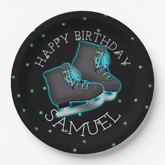Jongen Ice Schaats Birthday Party Papieren Bordje (Voorkant)