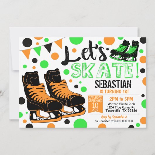 Jongen Ice Skating Invitation Ice Skating Party Kaart (Voorkant)