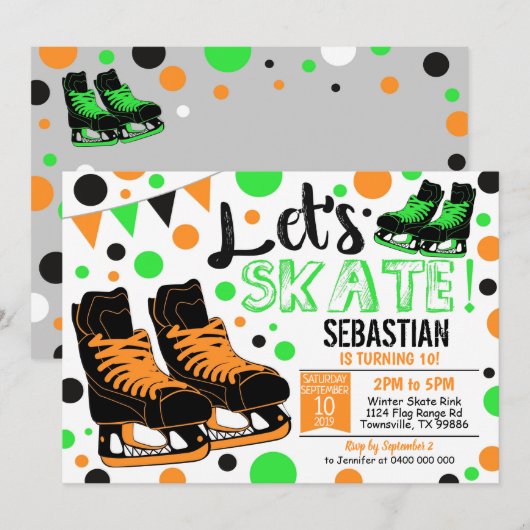 Jongen Ice Skating Invitation Ice Skating Party Kaart (Voorkant / Achterkant)