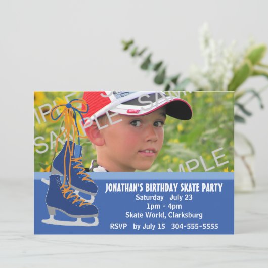 Jongen Ice Skating Party Kaart (Staand voorkant)