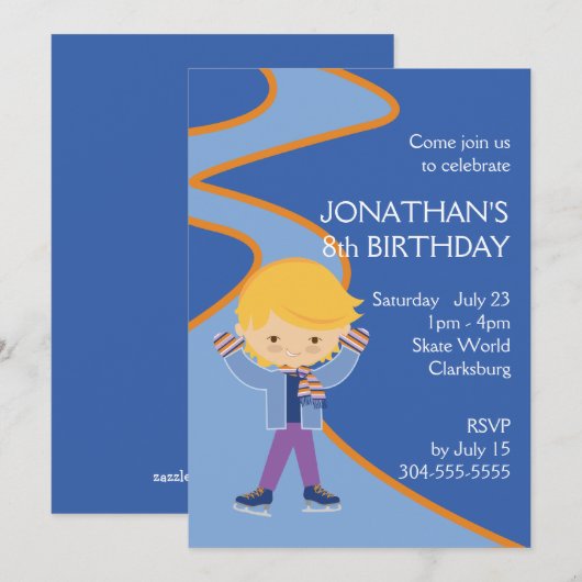 Jongen Ice Skating Party Kaart (Voorkant / Achterkant)