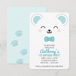 Jongen IJsbeer Winter Verjaardagsfeest Evite Print Kaart