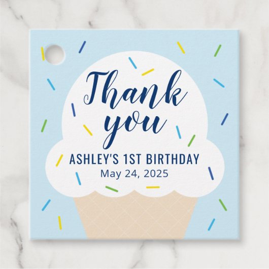 Jongen Ijsfeestje Favor Tag Bedankjes Labels (Voorkant)