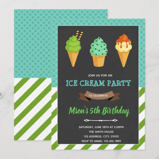 Jongen-ijsjes verjaardagsuitnodiging kaart (Voorkant / Achterkant)