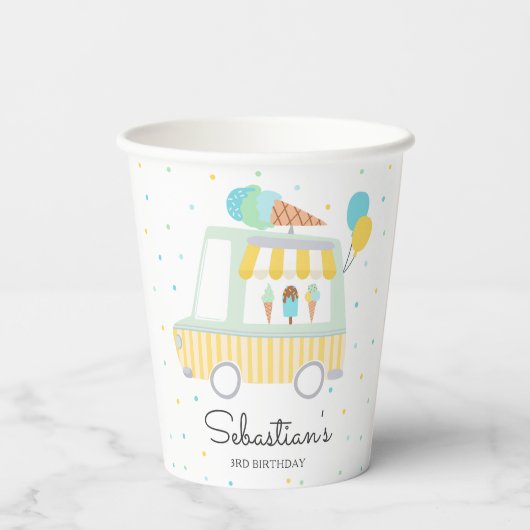 Jongen Ijsvrachtwagen Verjaardagsfeestdecoratie Papieren Bekers (Achterkant)
