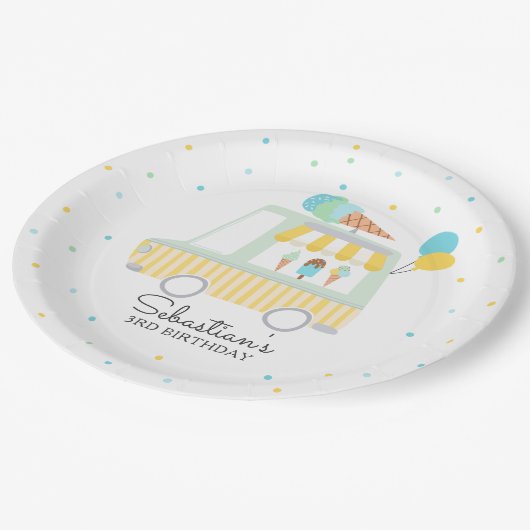 Jongen Ijsvrachtwagen Verjaardagsfeestdecoratie Papieren Bordje (Gekanteld)