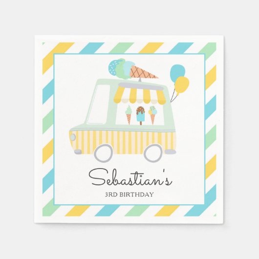 Jongen Ijsvrachtwagen Verjaardagsfeestdecoratie Servet (Voorkant)