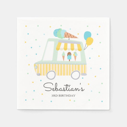 Jongen Ijsvrachtwagen Verjaardagsfeestdecoratie Servet (Voorkant)